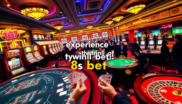 Experience the thrill of 8s bet at a luxury casino with vibrant gaming tables and slot machines.